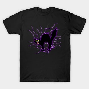 Funny Black Cat Crazy Cat Mom Cat Dad Lightning T-Shirt